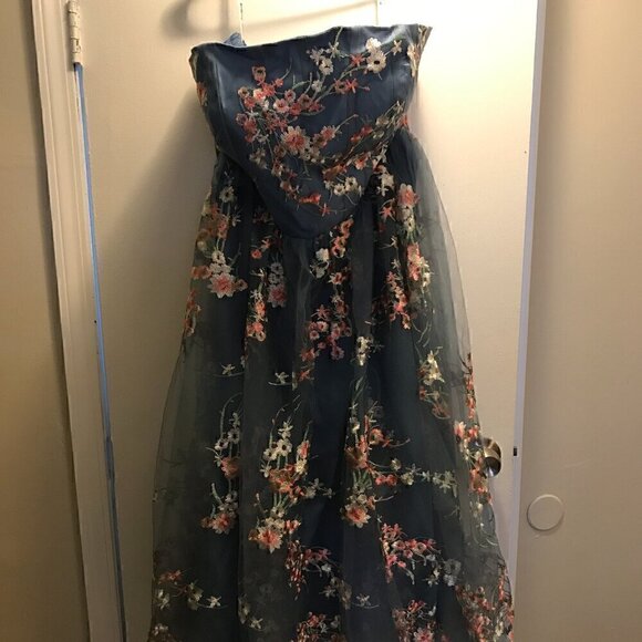 2X Blue Floral Corset Back Dress